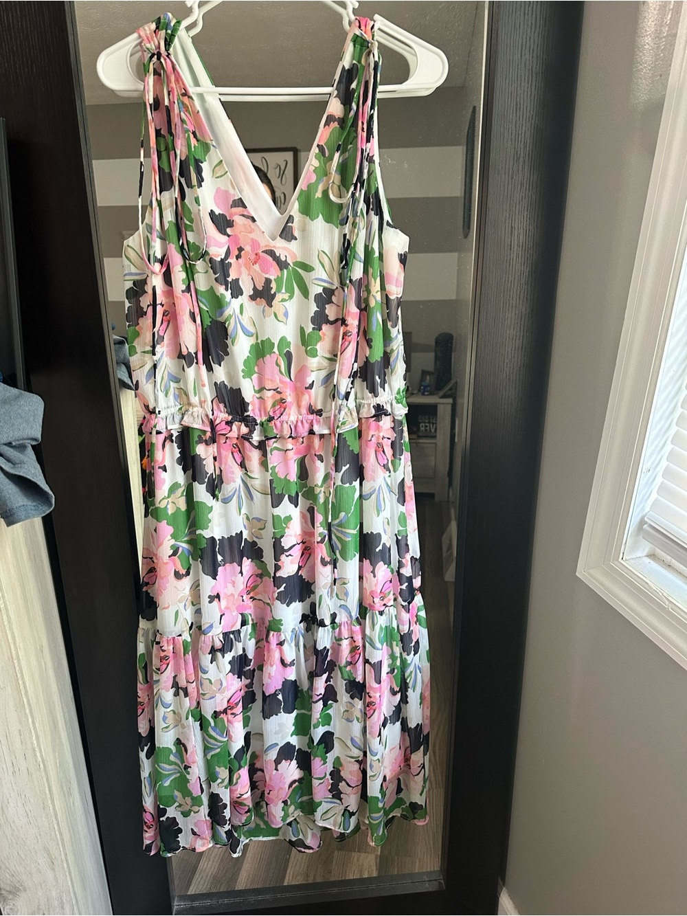 Tommy Hilfiger Pink, Green Floral Tie-Shoulder Midi Dress‎